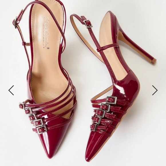 Shoe Dazzle Shoes - Burgundy Strappy Heels